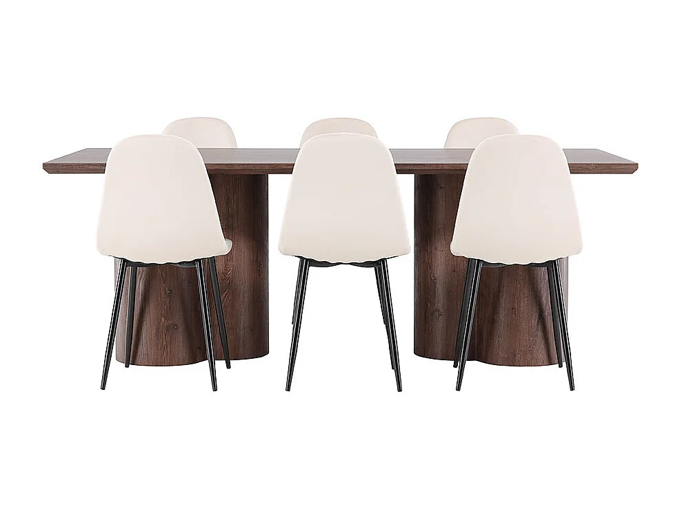 Olivia ensemble pour salle à manger table 100x210cm et 6 chaises velours mocca.