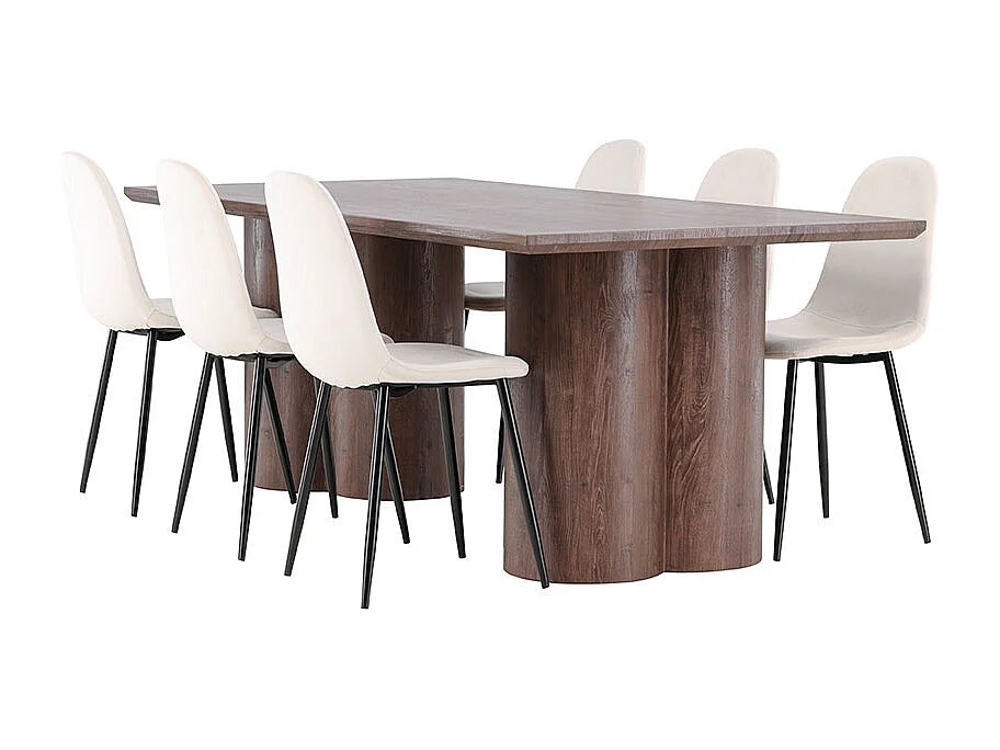 Olivia ensemble pour salle à manger table 100x210cm et 6 chaises velours mocca.