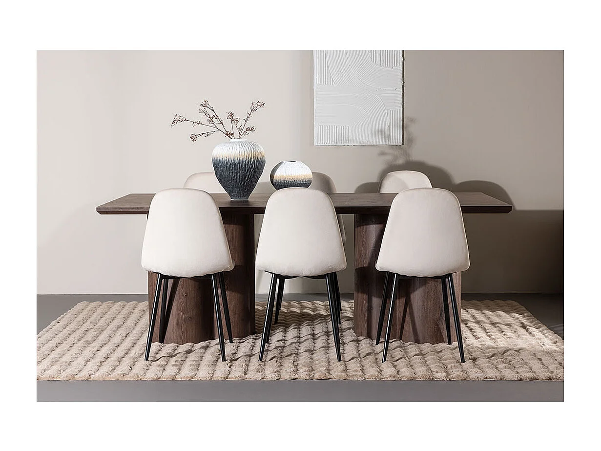 Olivia ensemble pour salle à manger table 100x210cm et 6 chaises velours mocca.