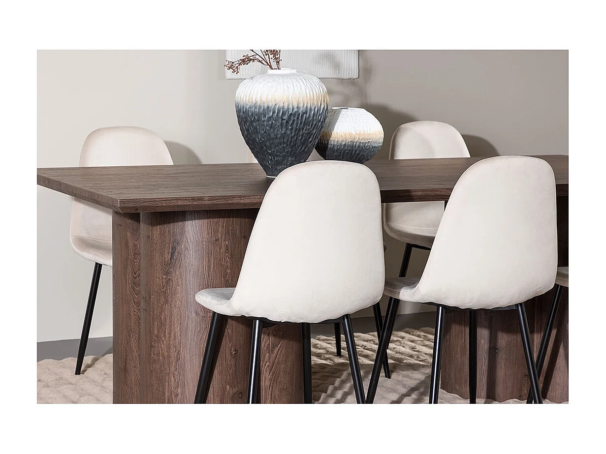 Olivia ensemble pour salle à manger table 100x210cm et 6 chaises velours mocca.