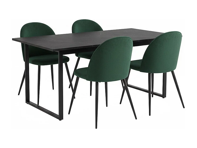 Tilst Essgruppe Tisch schwarz Marmor Print 90x160 4 Stühlen Velour grün.