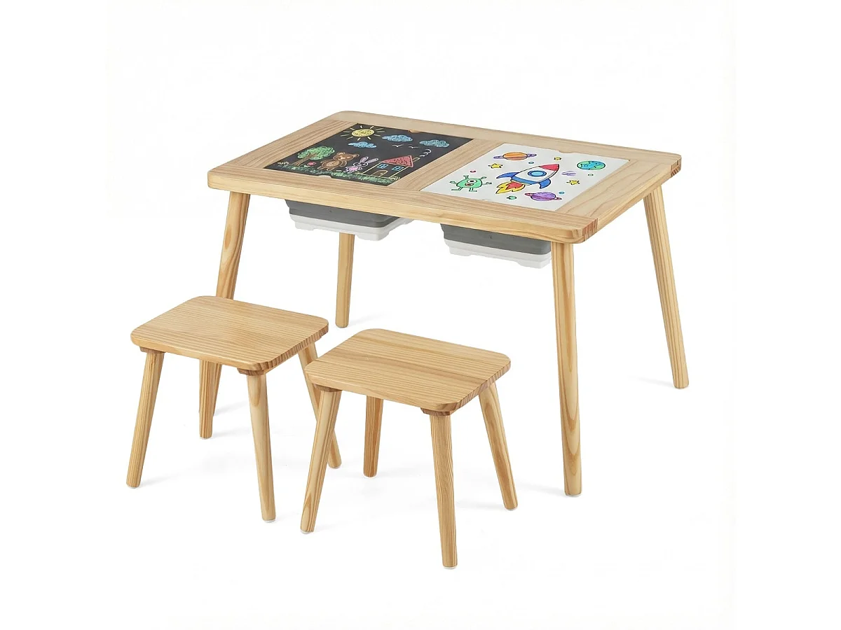 Tavolo sensoriale e da gioco con 2 sgabelli Set di tavolo e sedie per bambini Tavolo di attività per bambini a partire da 3 anni Natura