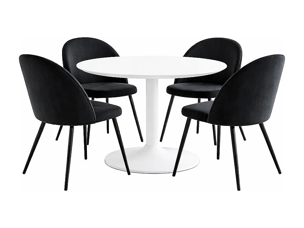 Carry ensemble pour salle à manger table Ø110cm, 4 chaises velours noir.