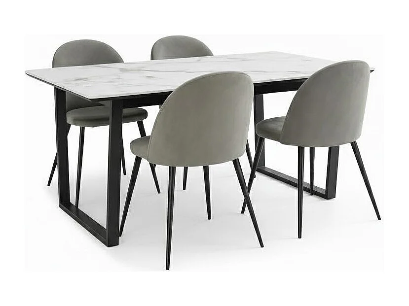 Tilst ensemble pour salle à manger table à manger impression marbre blanc 90x160 4 chaises velours gris.