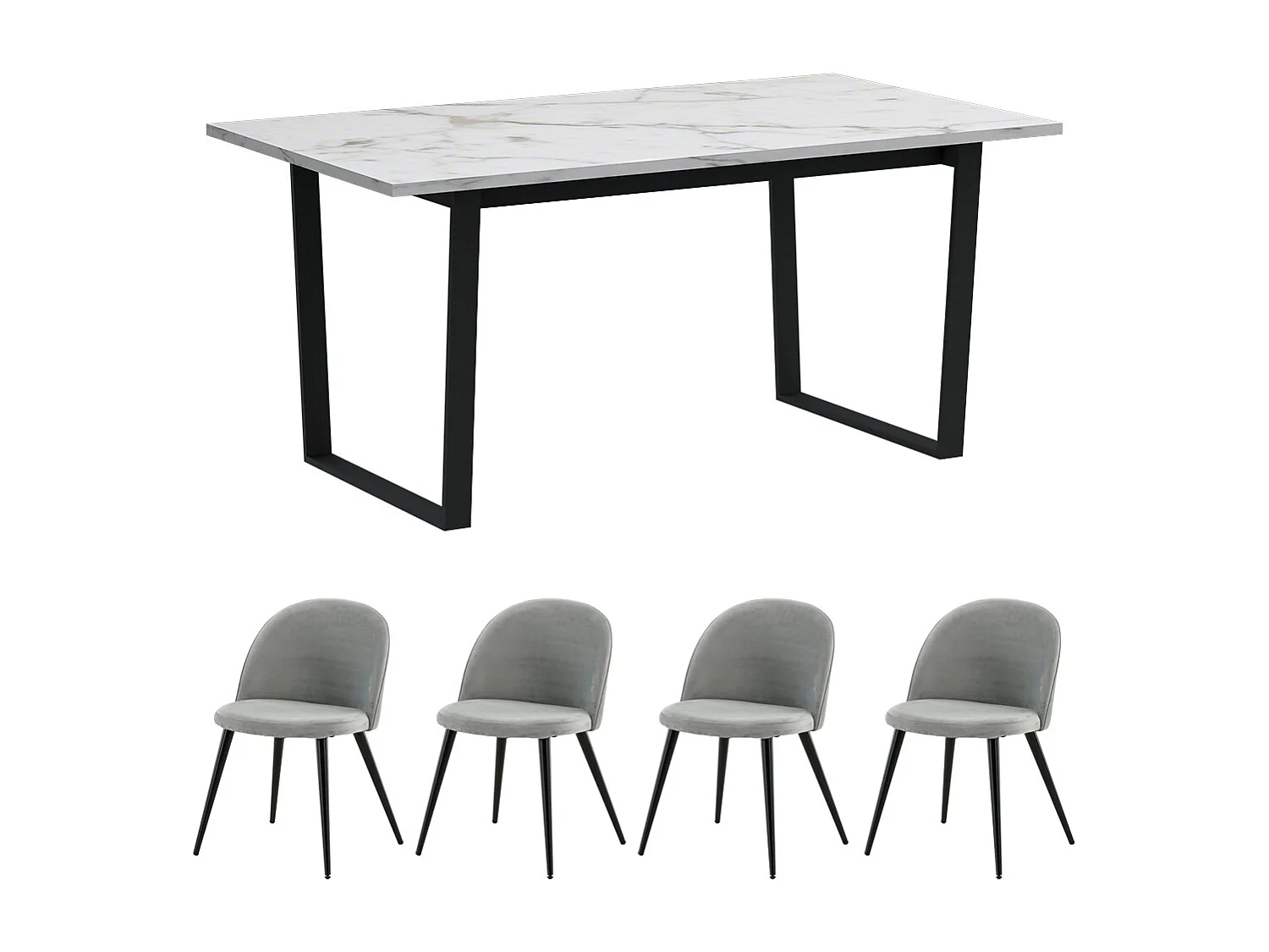 Tilst ensemble pour salle à manger table à manger impression marbre blanc 90x160 4 chaises velours gris.