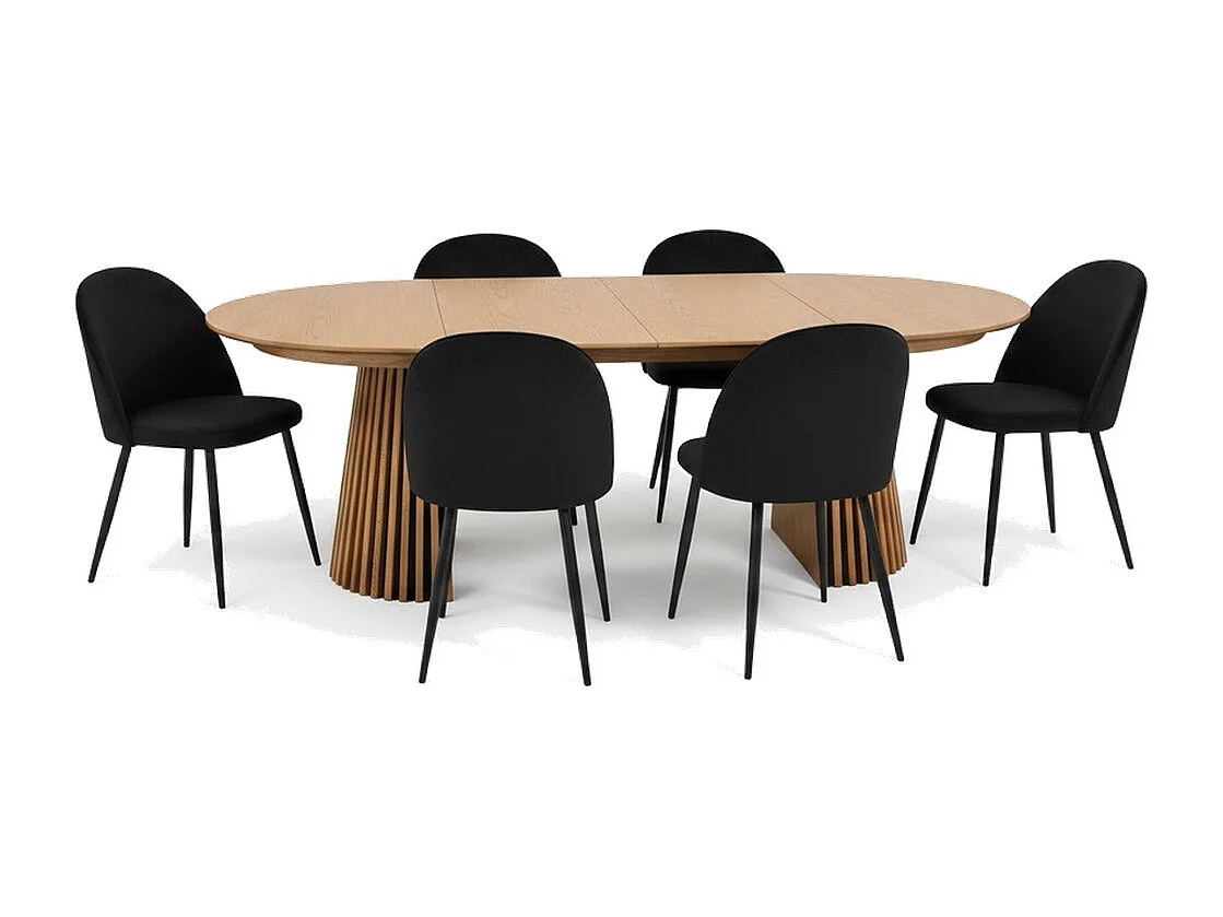 Tokyo ensemble de table à manger table à manger naturel, 6 chaises en velours noir.