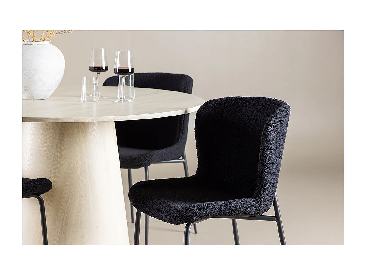 Lanzo ensemble pour salle à manger table Ø120cm et 4 chaises teddy whitewash.