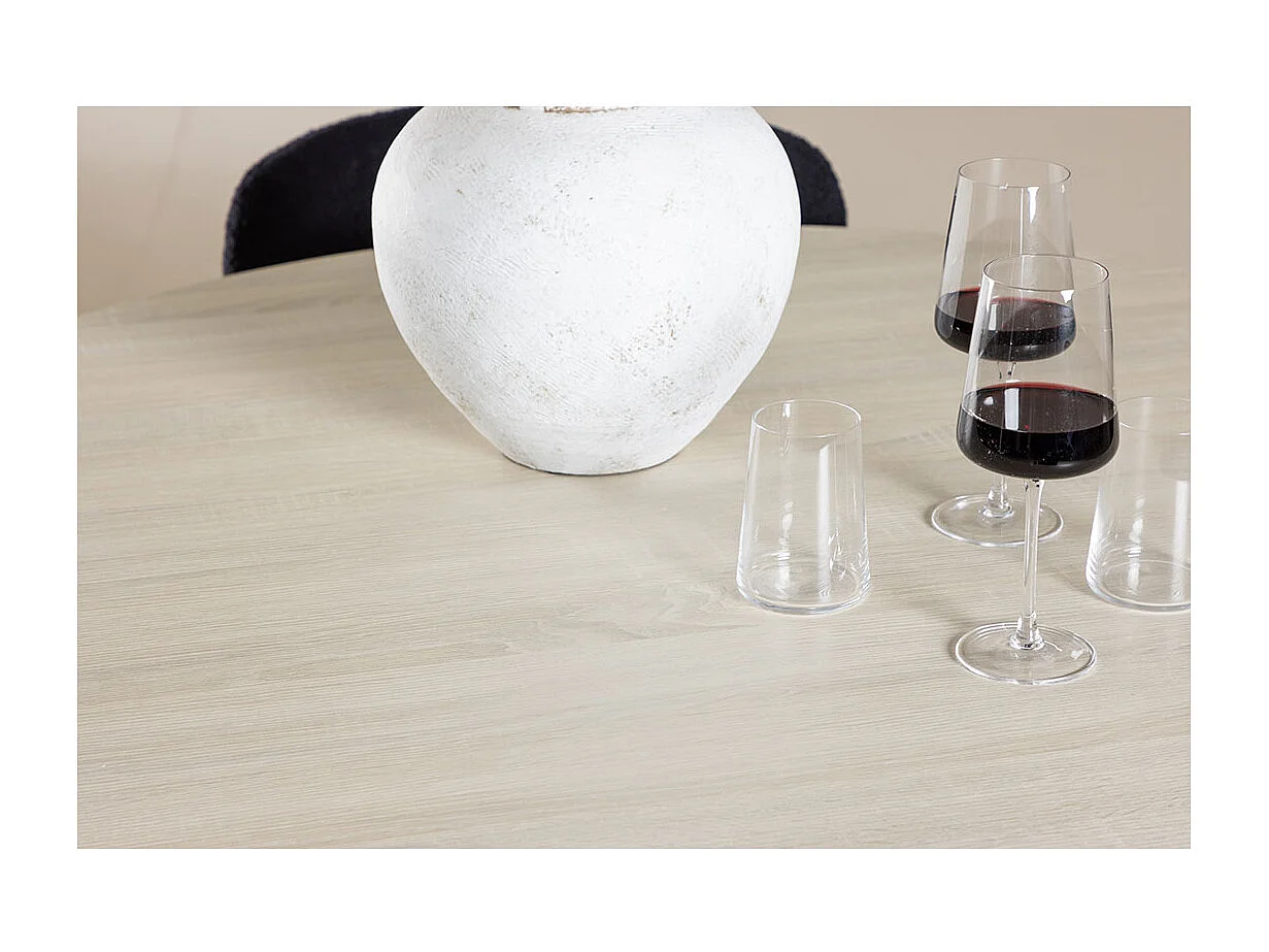 Lanzo ensemble pour salle à manger table Ø120cm et 4 chaises teddy whitewash.