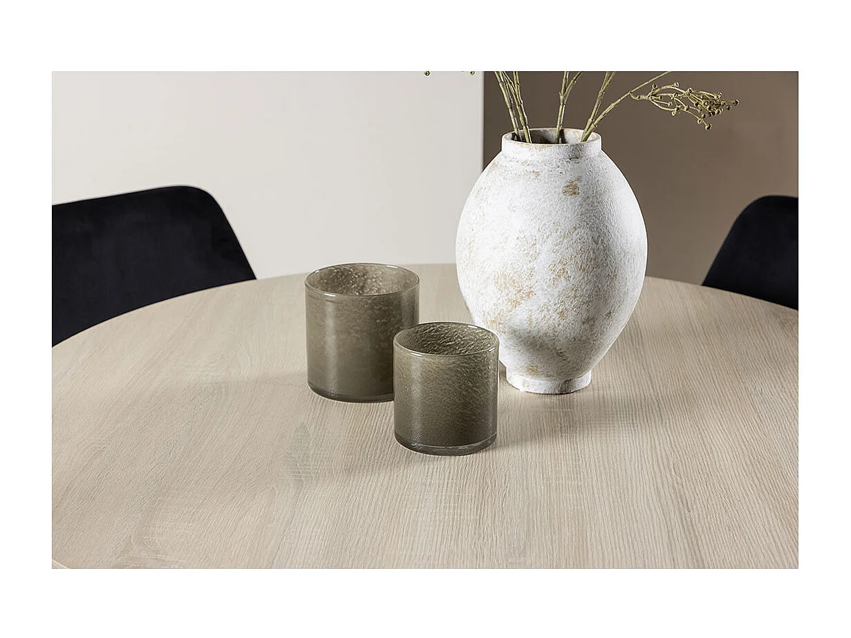 Plaza ensemble pour salle à manger table Ø100cm et 4 chaises velours whitewash.