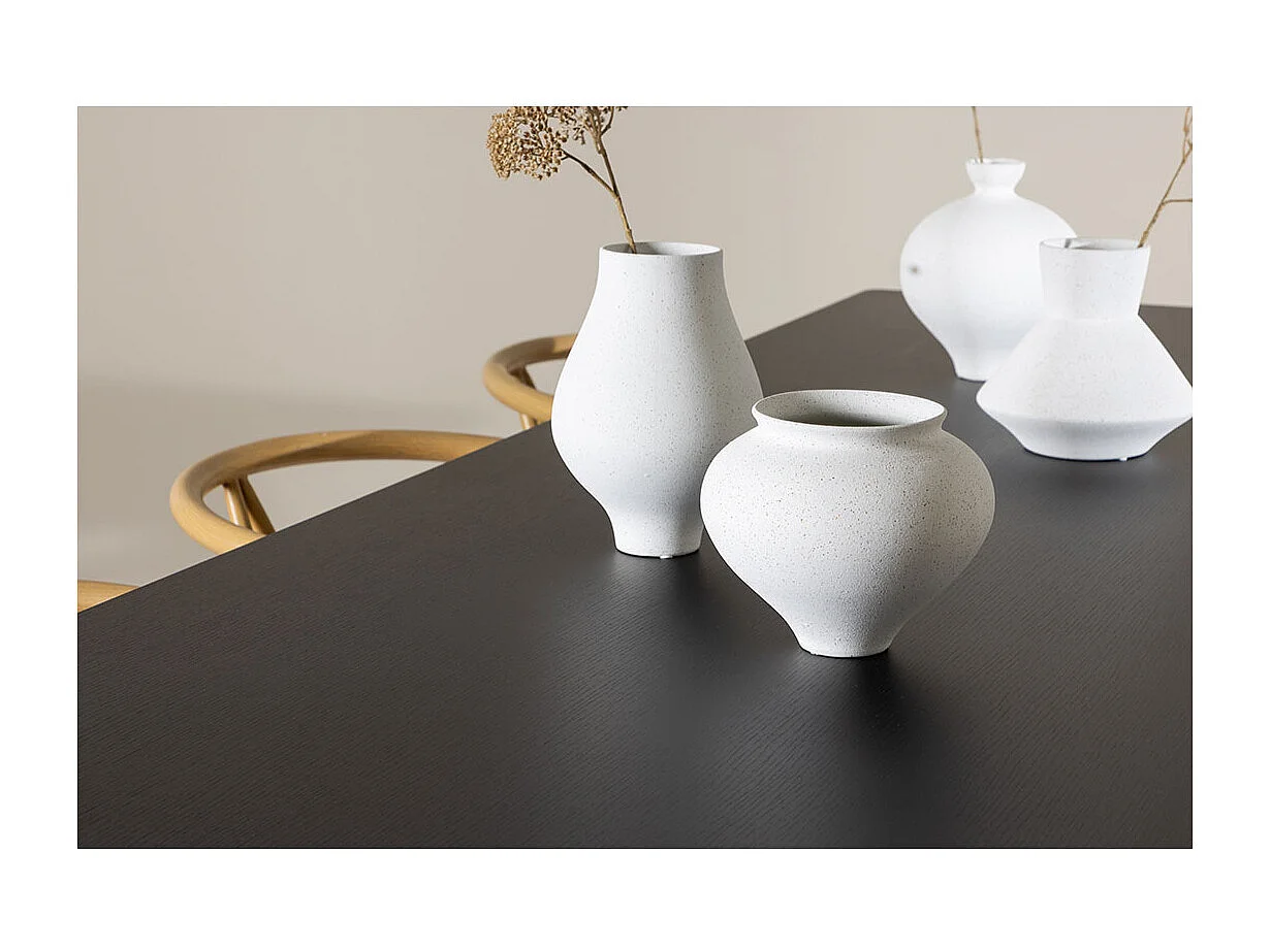 Ellis ensemble pour salle à manger table 85x230cm et 6 chaises en rotin avec accoudoirs empilables noir.