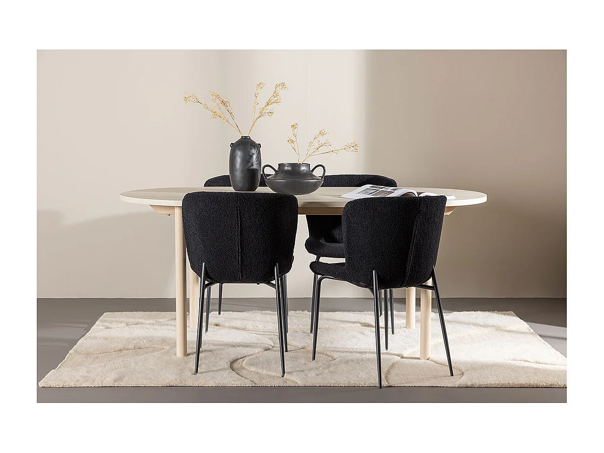 Andy ensemble pour salle à manger table 90x180cm et 4 chaises teddy whitewash.