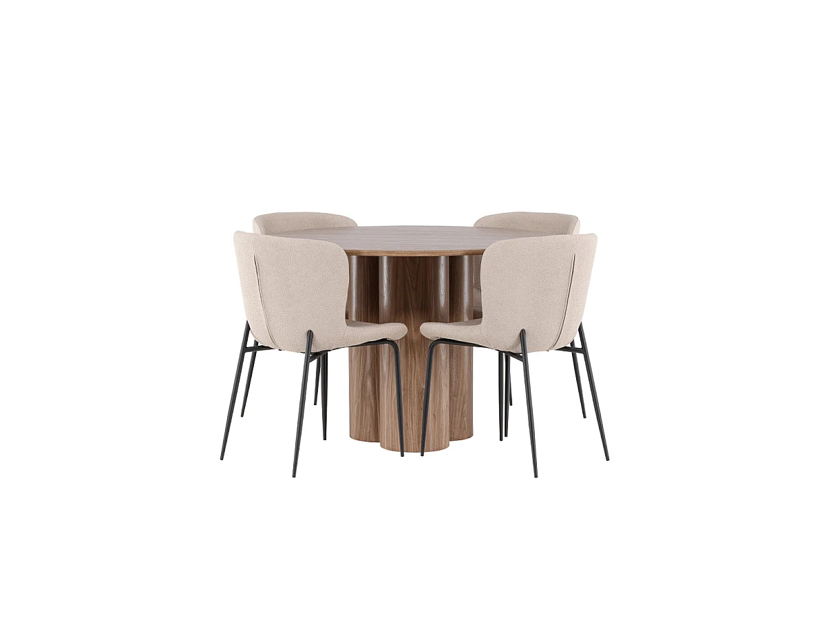 Ensemble Table à Manger & 4 Chaises "Olivia & Modesto" 110cm Marron & Beige