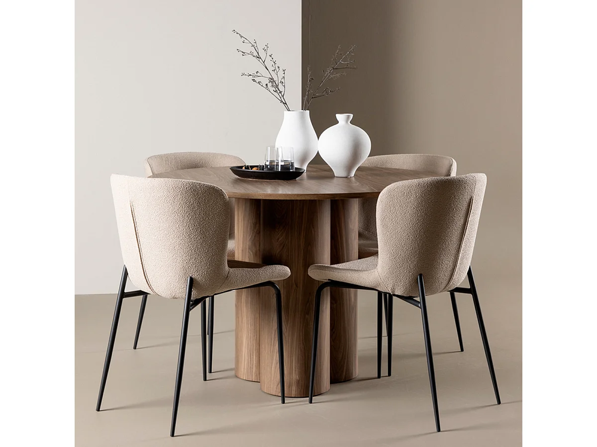 Ensemble Table à Manger & 4 Chaises "Olivia & Modesto" 110cm Marron & Beige