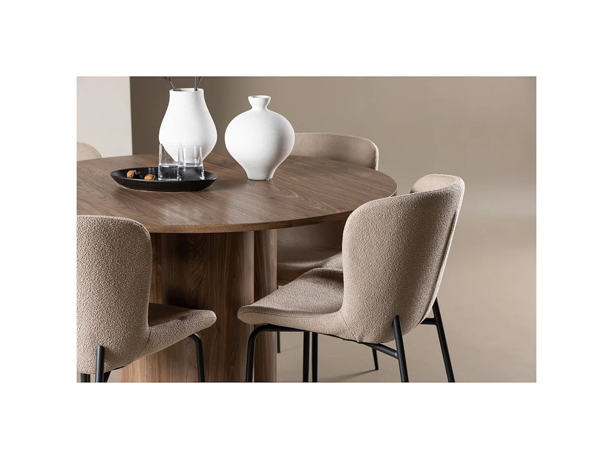 Ensemble Table à Manger & 4 Chaises "Olivia & Modesto" 110cm Marron & Beige