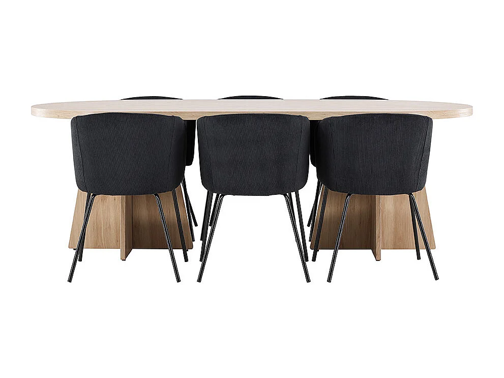 Bootcut ensemble pour salle à manger table 115x230cm et 6 chaises velours avec accoudoirs naturel.
