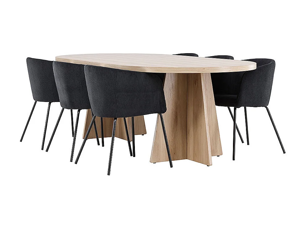Bootcut ensemble pour salle à manger table 115x230cm et 6 chaises velours avec accoudoirs naturel.