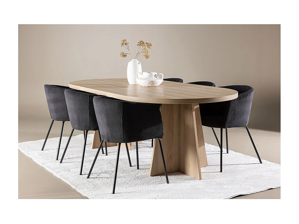 Bootcut ensemble pour salle à manger table 115x230cm et 6 chaises velours avec accoudoirs naturel.
