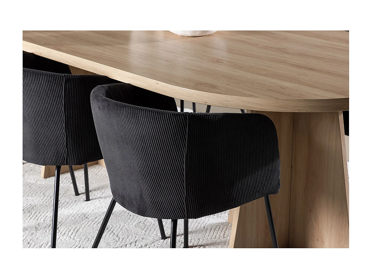 Bootcut ensemble pour salle à manger table 115x230cm et 6 chaises velours avec accoudoirs naturel.
