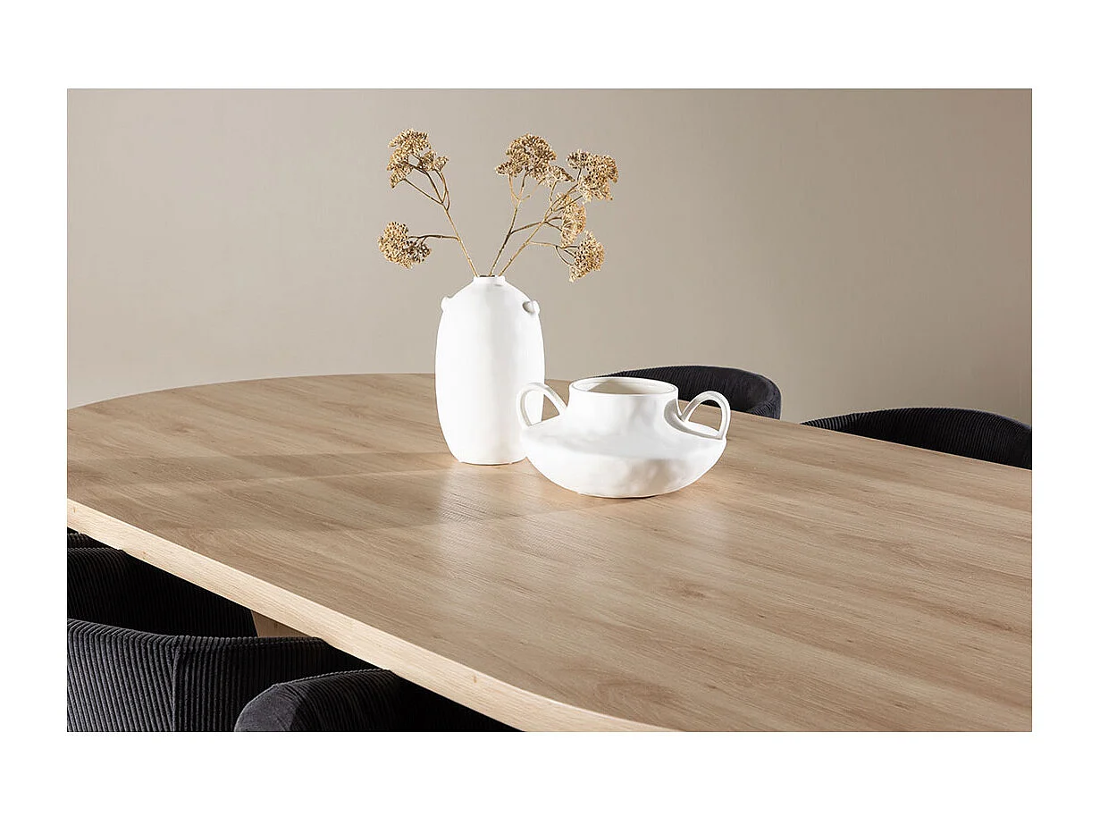 Bootcut ensemble pour salle à manger table 115x230cm et 6 chaises velours avec accoudoirs naturel.