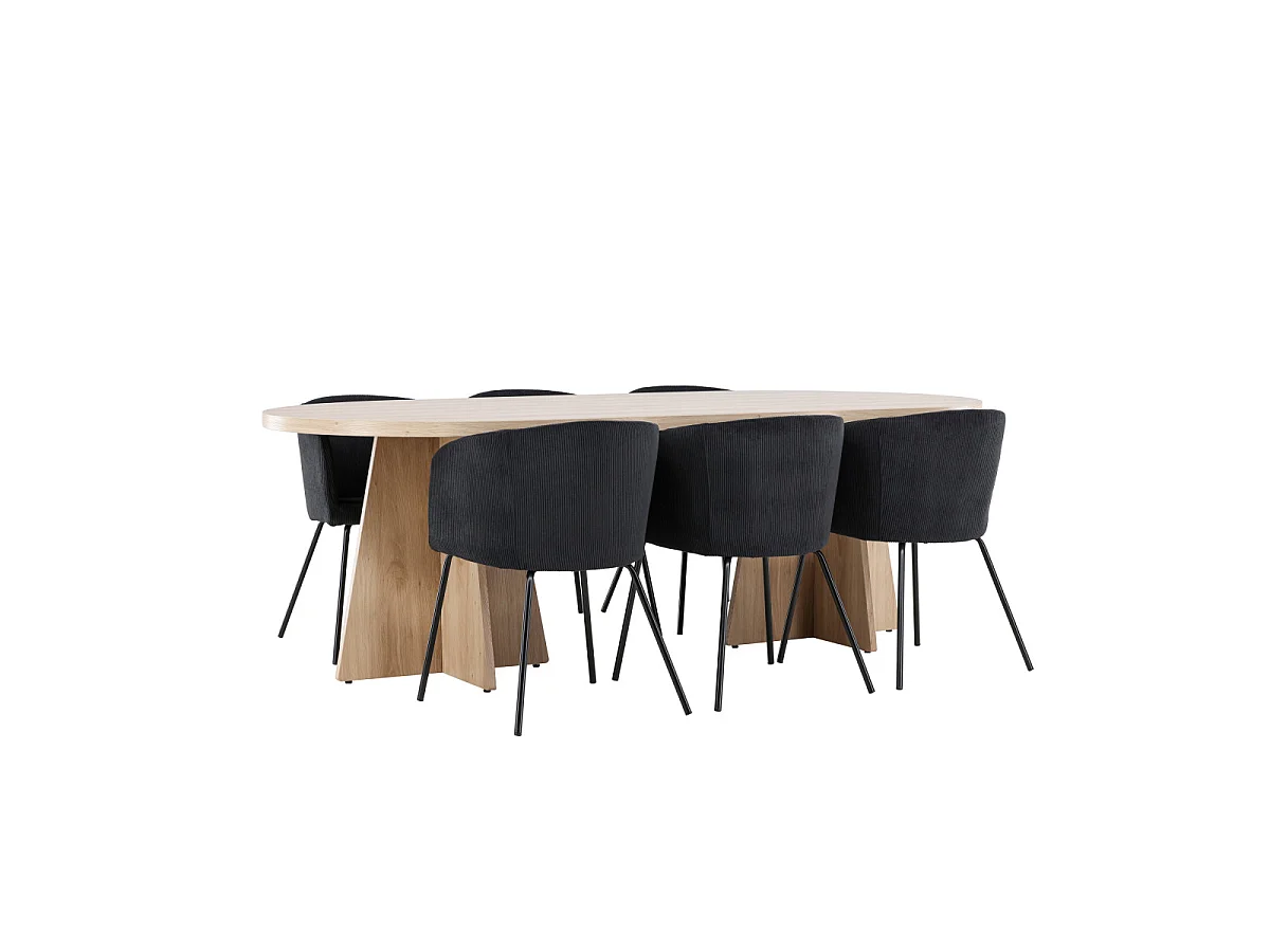 Ensemble Table à Manger & 6 Chaises "Bootcut & Berit" 230cm Naturel & Noir