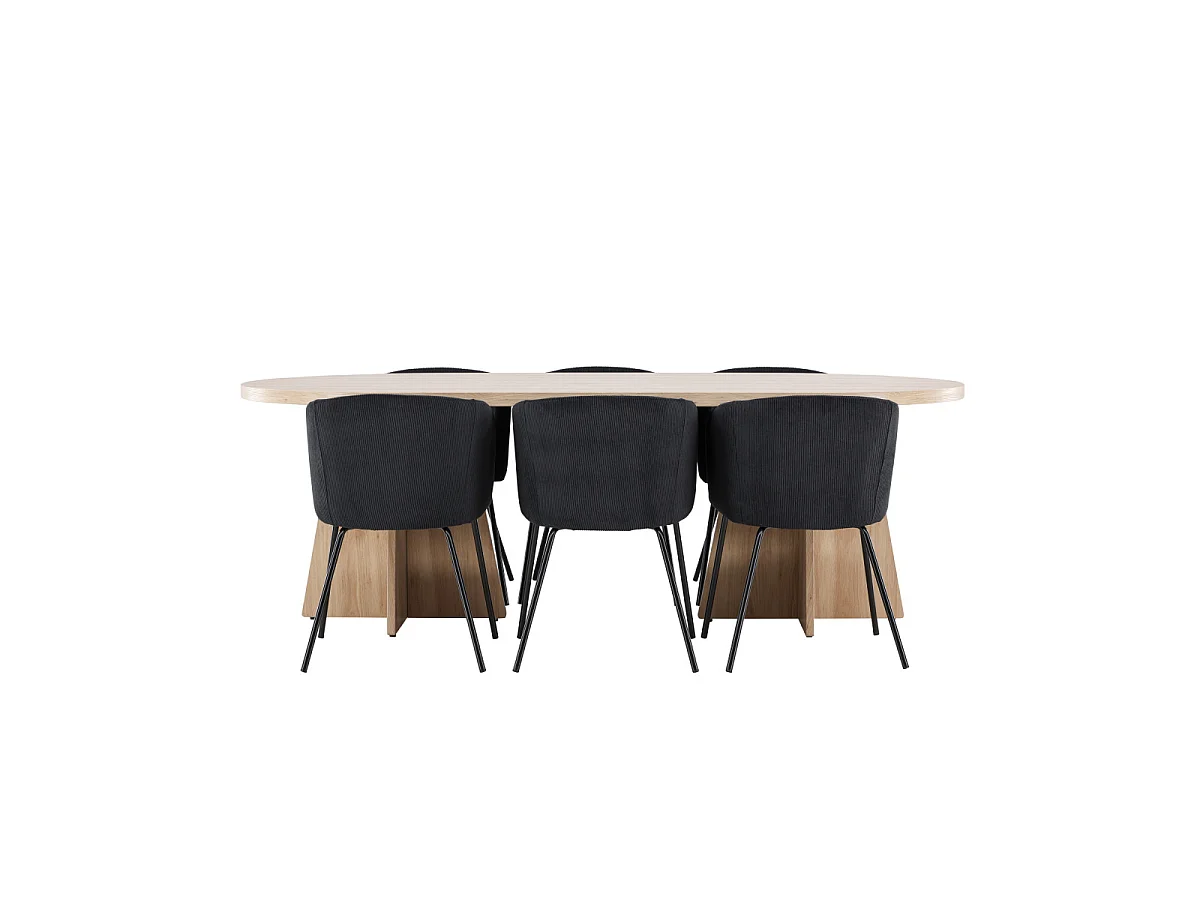 Ensemble Table à Manger & 6 Chaises "Bootcut & Berit" 230cm Naturel & Noir