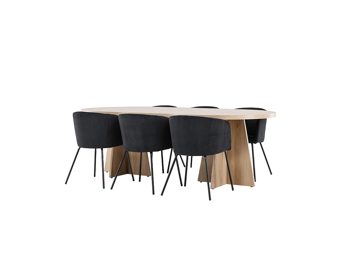 Ensemble Table à Manger & 6 Chaises "Bootcut & Berit" 230cm Naturel & Noir