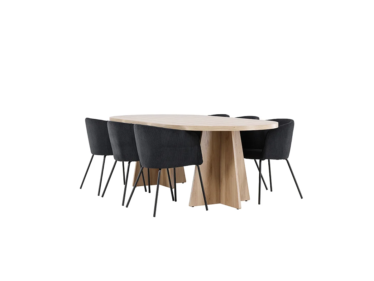 Ensemble Table à Manger & 6 Chaises "Bootcut & Berit" 230cm Naturel & Noir