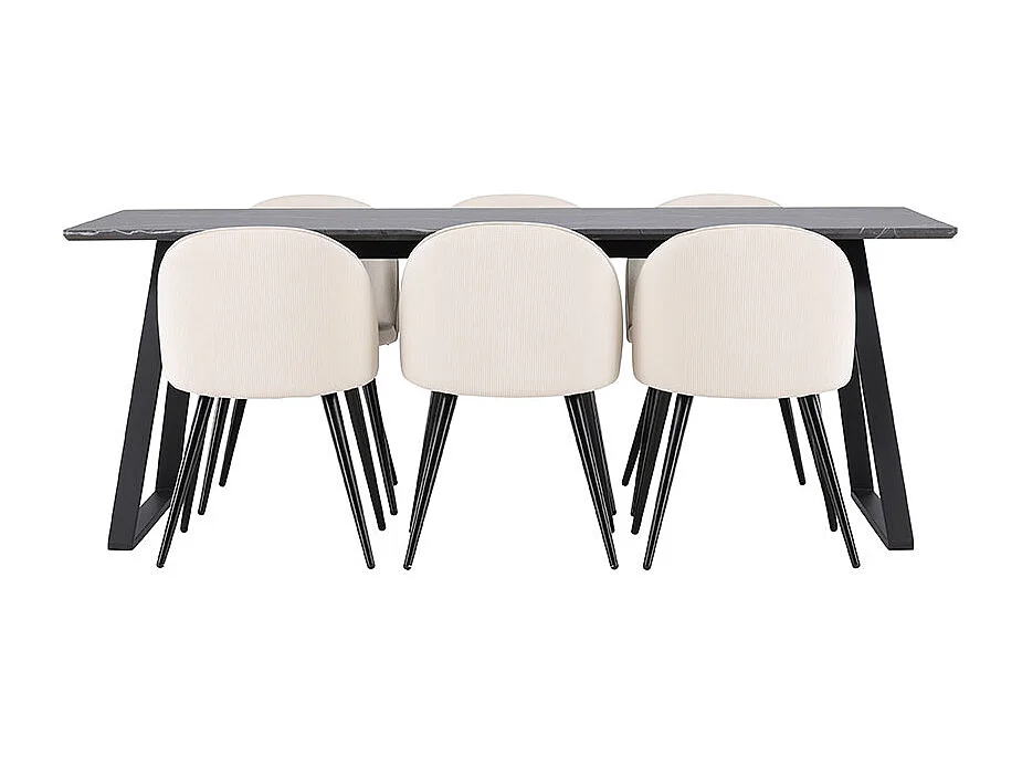 Malaga ensemble pour salle à manger table de salle à manger 90x200cm gris foncé et 6 Skagen chaise velours côtelé beige.