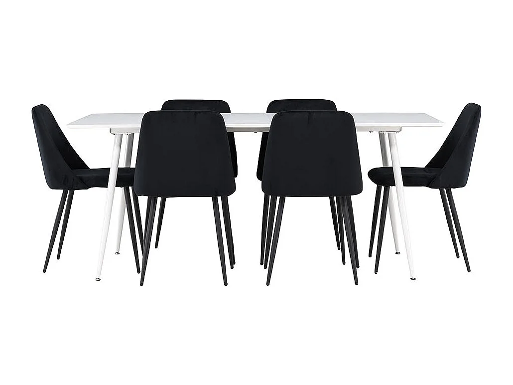 Silar ensemble pour salle à manger table 90x180cm et 6 chaises velours blanc.