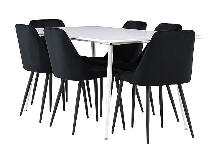 Silar ensemble pour salle à manger table 90x180cm et 6 chaises velours blanc.