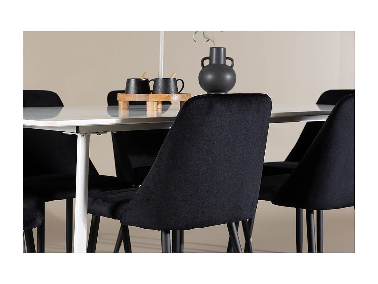 Silar ensemble pour salle à manger table 90x180cm et 6 chaises velours blanc.
