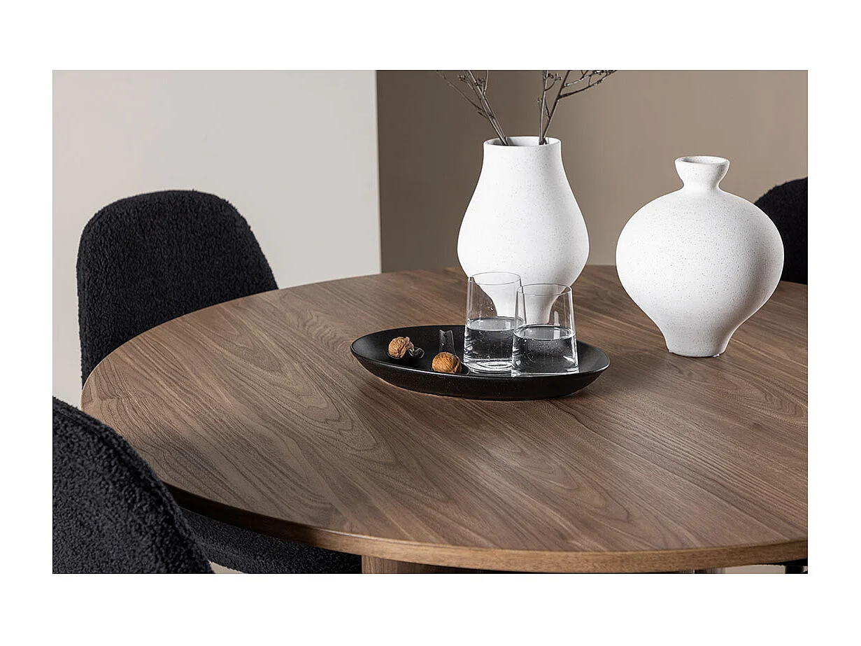 Olivia ensemble pour salle à manger table Ø110cm et 4 chaises teddy brun.