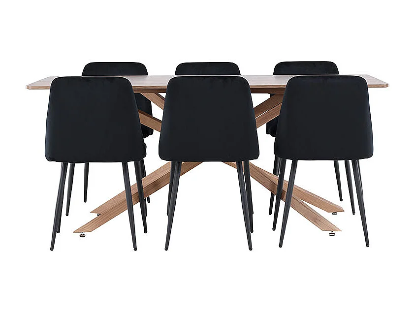 Piazza ensemble pour salle à manger table 90x180cm et 6 chaises velours mocca.