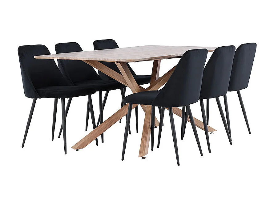 Piazza ensemble pour salle à manger table 90x180cm et 6 chaises velours mocca.
