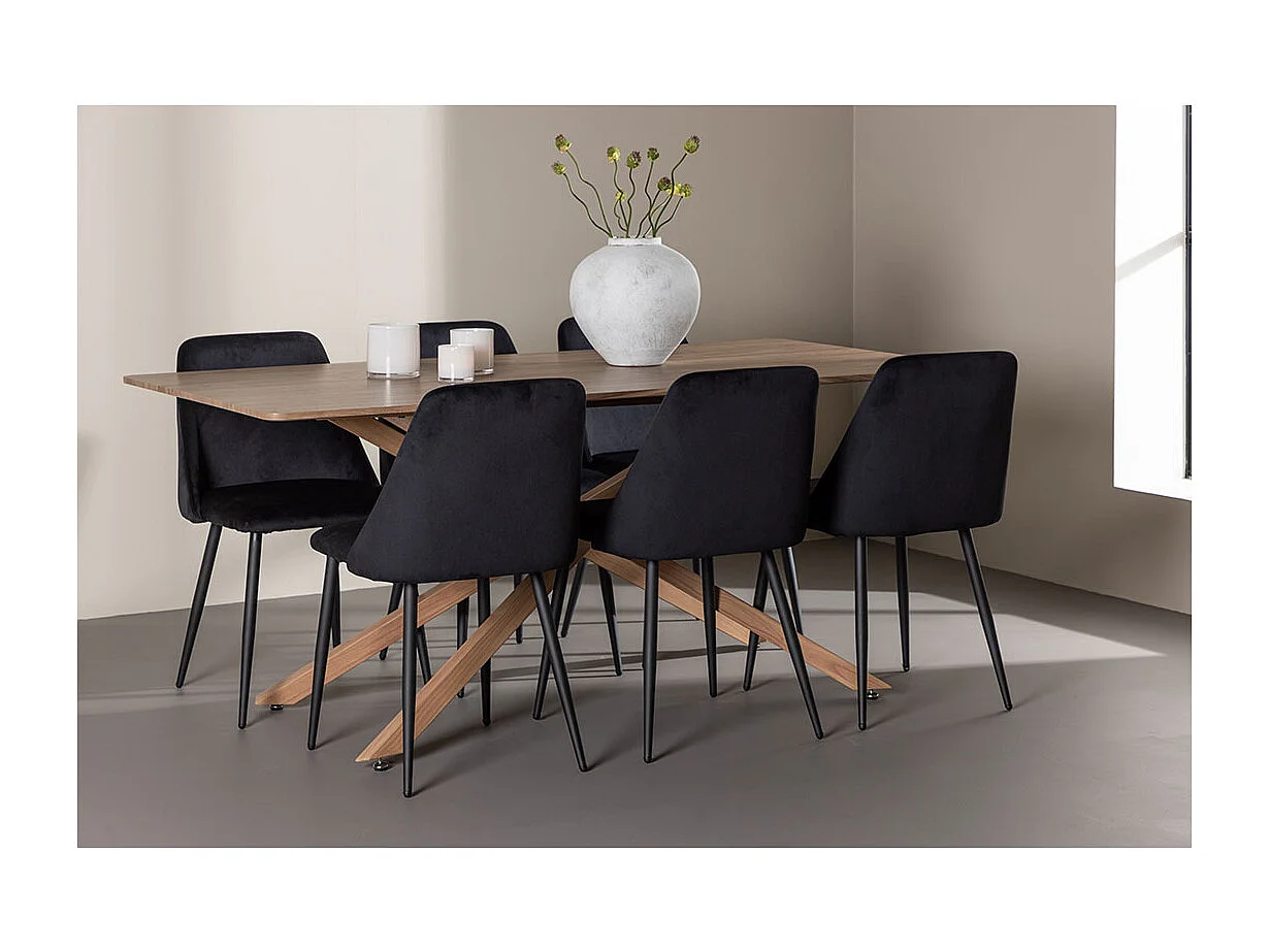 Piazza ensemble pour salle à manger table 90x180cm et 6 chaises velours mocca.