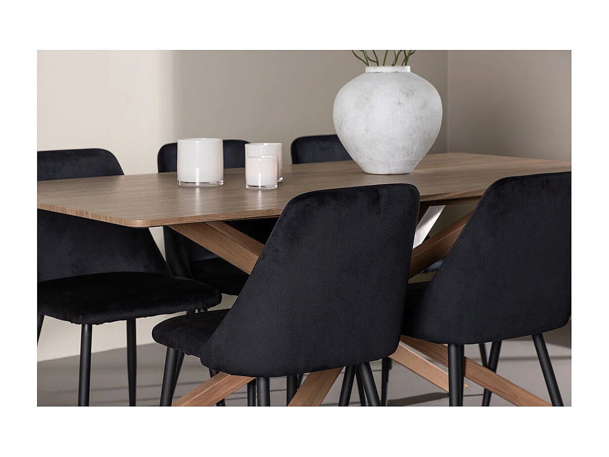 Piazza ensemble pour salle à manger table 90x180cm et 6 chaises velours mocca.