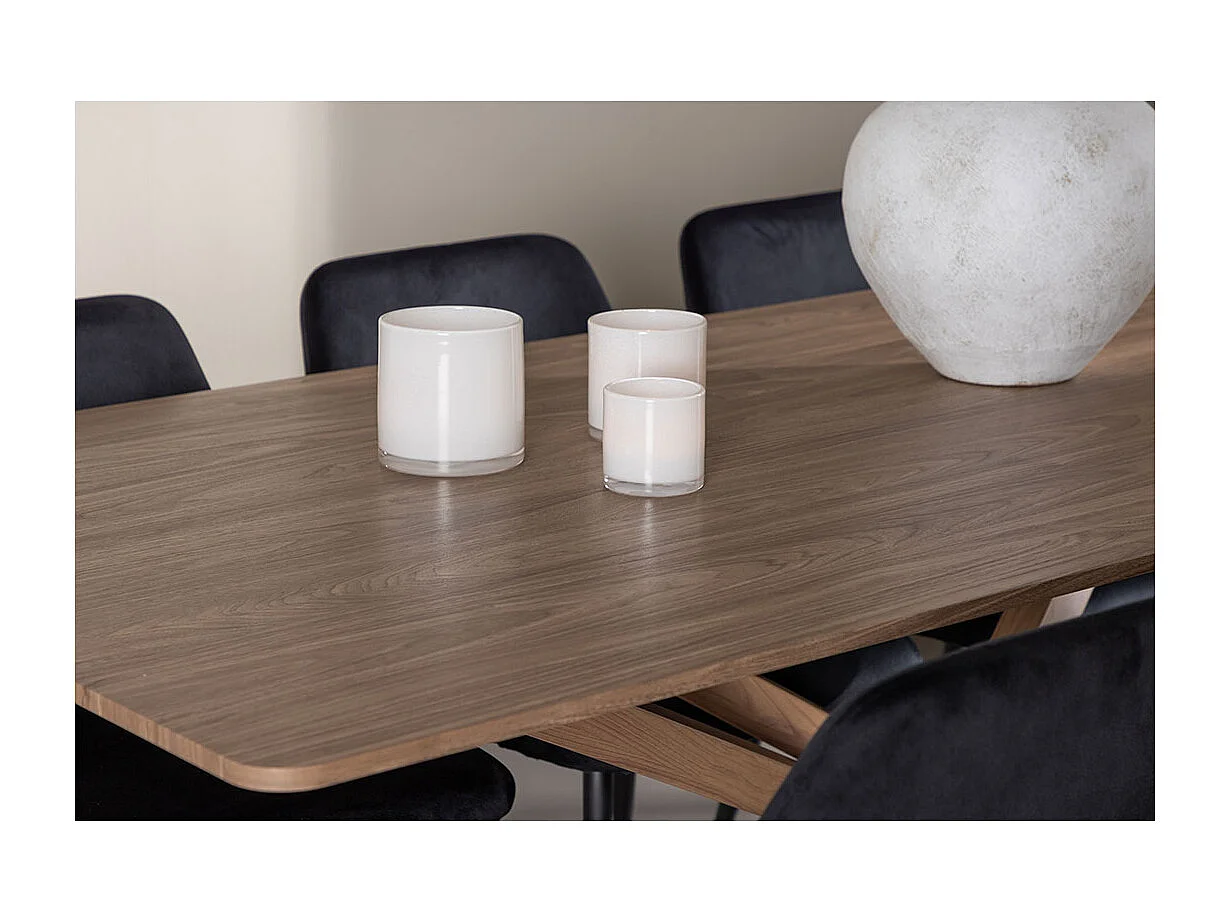 Piazza ensemble pour salle à manger table 90x180cm et 6 chaises velours mocca.