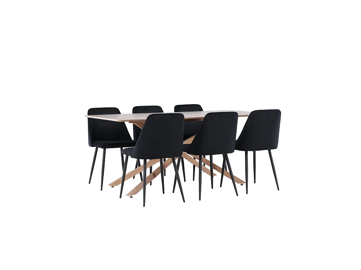 Ensemble Table à Manger & 6 Chaises "Piazza & Night" 180cm Marron & Noir