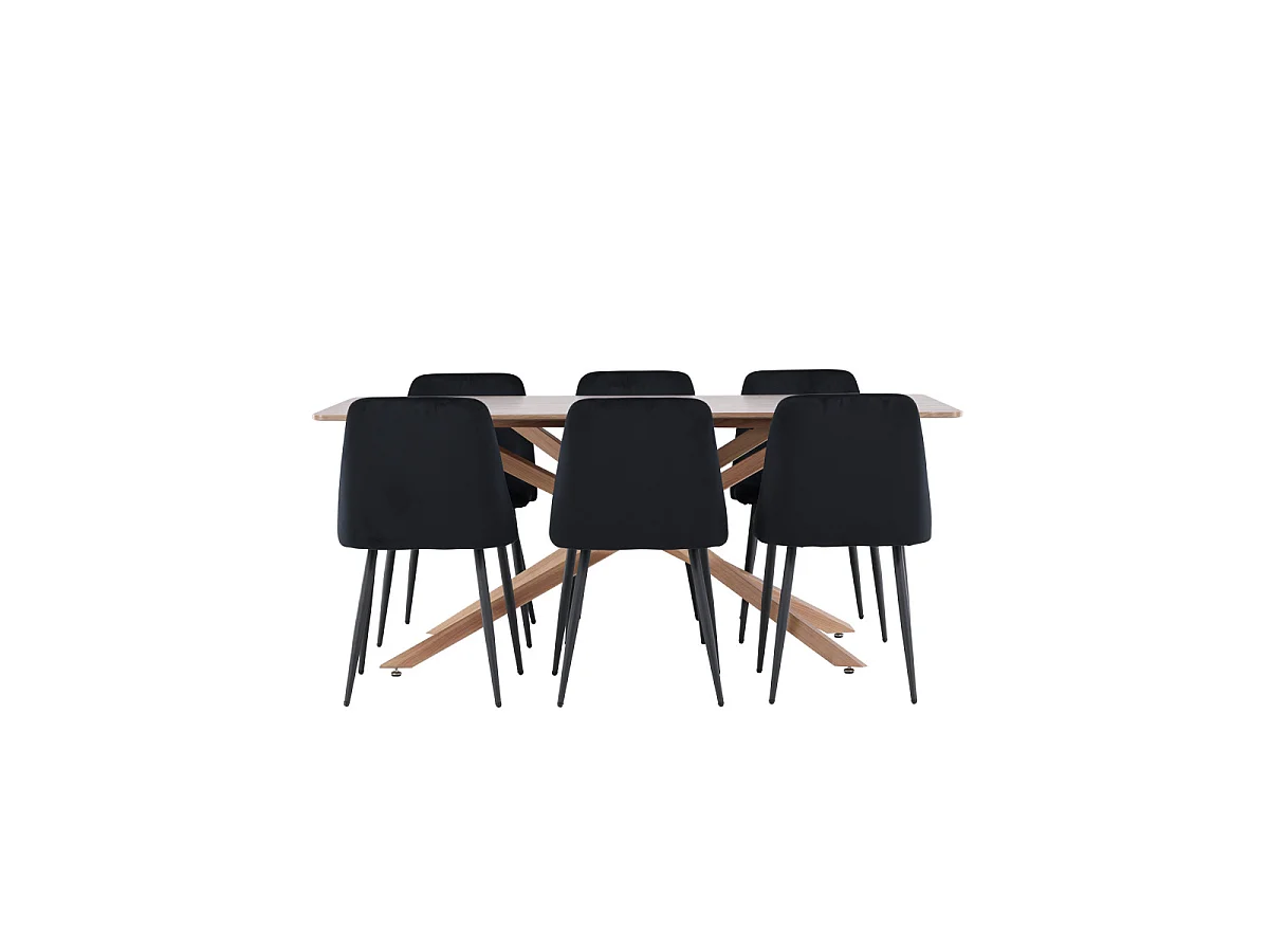Ensemble Table à Manger & 6 Chaises "Piazza & Night" 180cm Marron & Noir