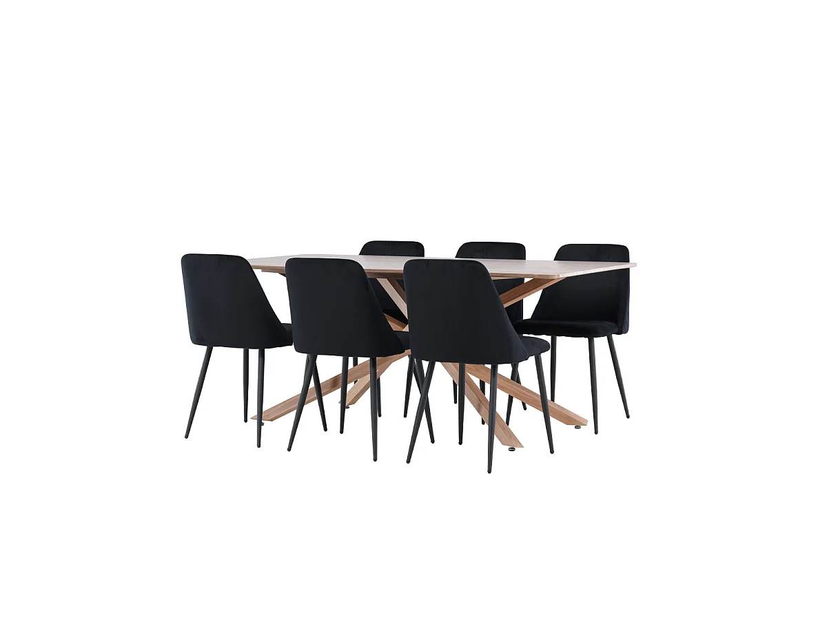 Ensemble Table à Manger & 6 Chaises "Piazza & Night" 180cm Marron & Noir