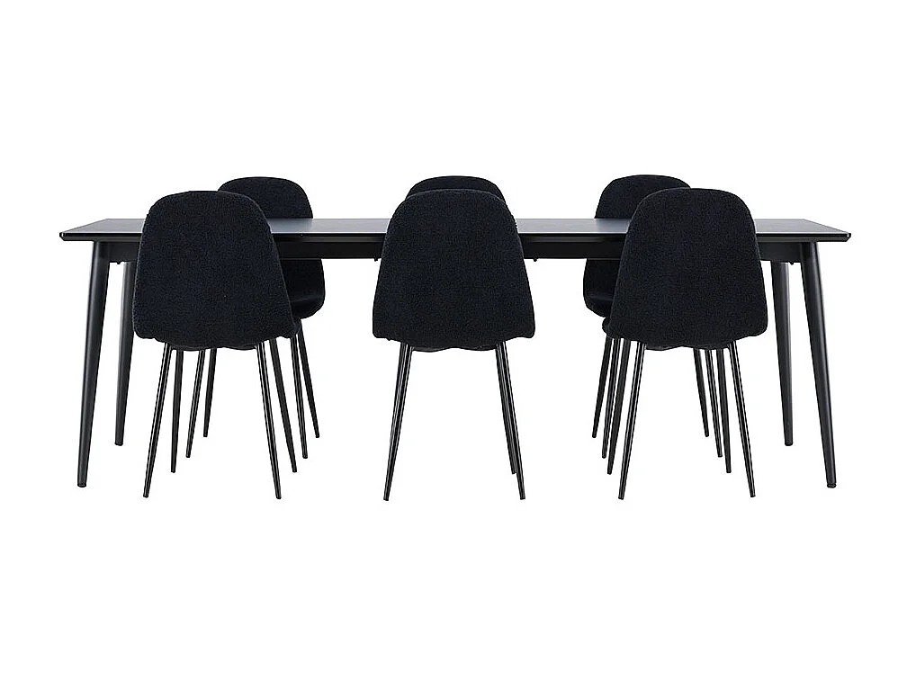 Ellis Essgruppe Tisch 85x230cm und 6 Teddy Stühle schwarz.