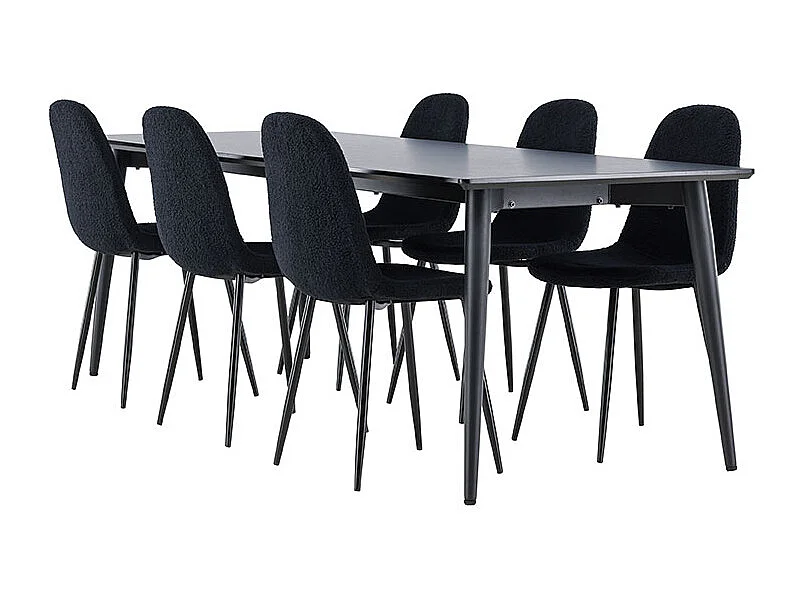 Ellis Essgruppe Tisch 85x230cm und 6 Teddy Stühle schwarz.