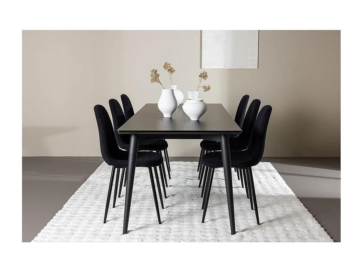 Ellis Essgruppe Tisch 85x230cm und 6 Teddy Stühle schwarz.