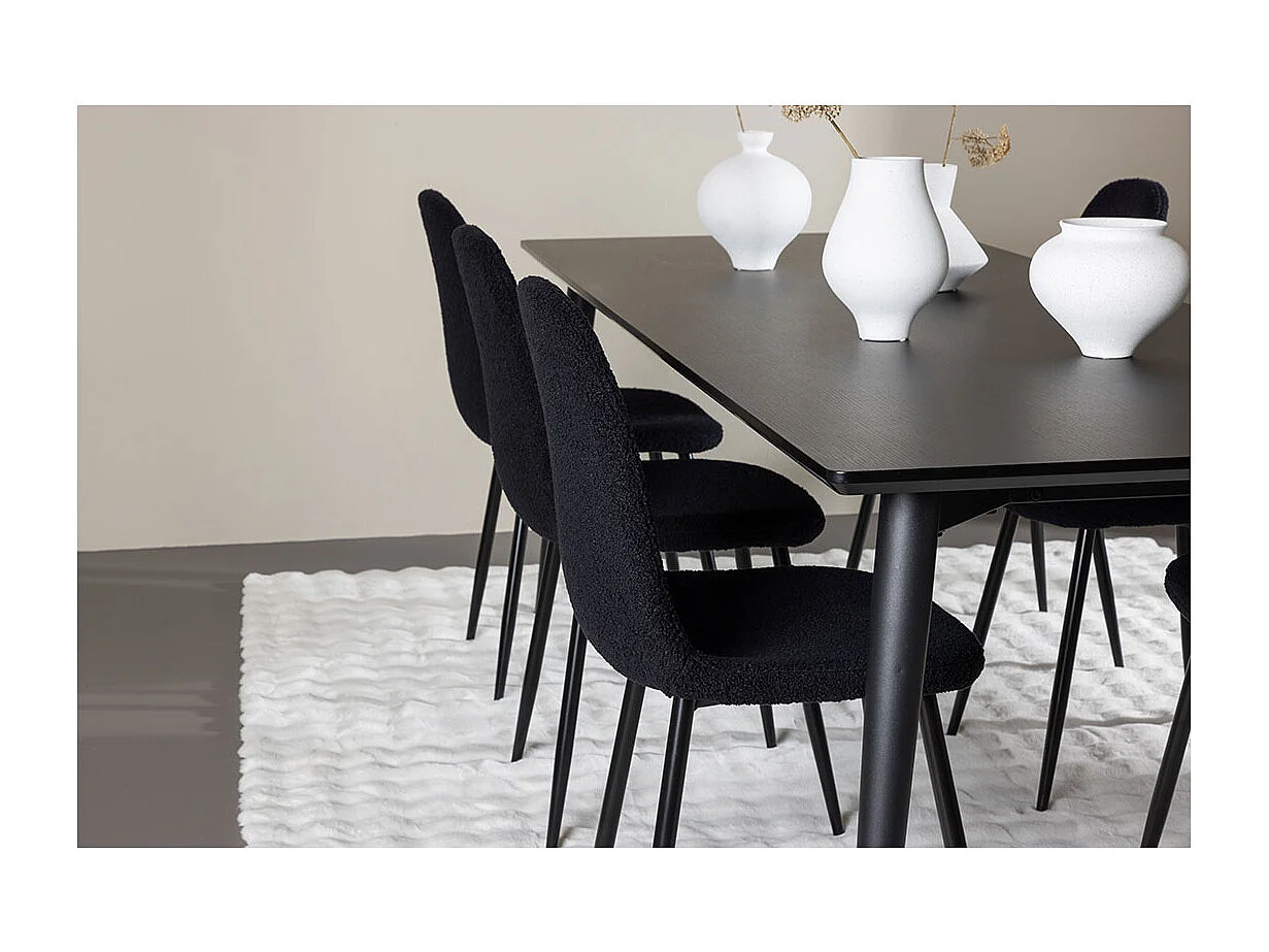 Ellis Essgruppe Tisch 85x230cm und 6 Teddy Stühle schwarz.