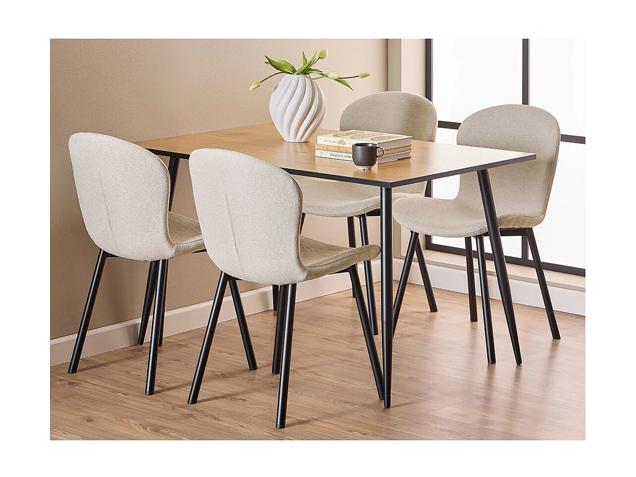 Wilma ensemble pour salle à manger table et 4 chaises naturel, beige.