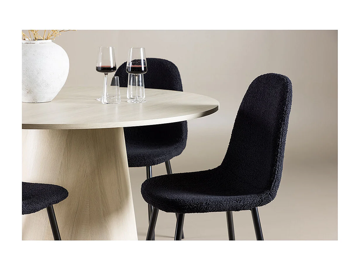 Lanzo ensemble pour salle à manger table Ø120cm et 4 chaises teddy whitewash.