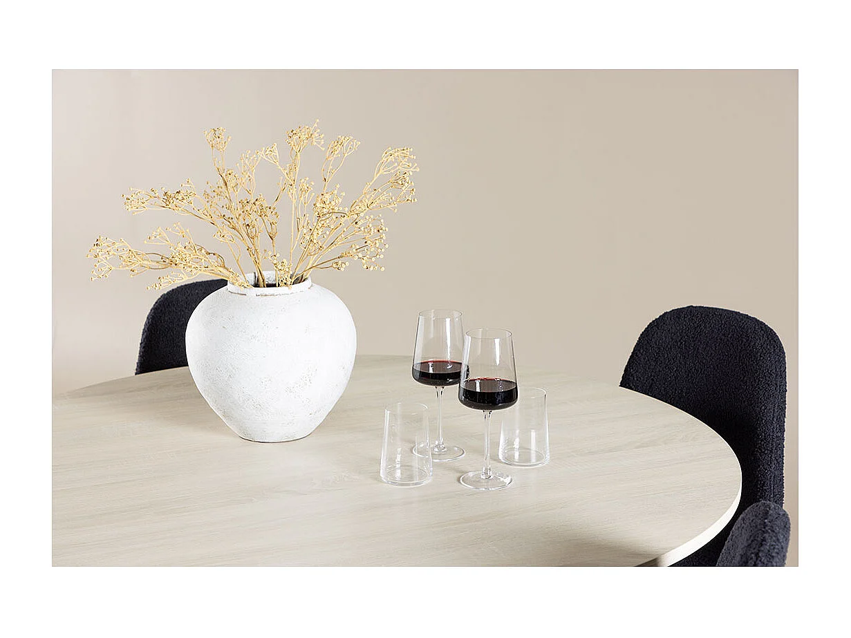 Lanzo ensemble pour salle à manger table Ø120cm et 4 chaises teddy whitewash.