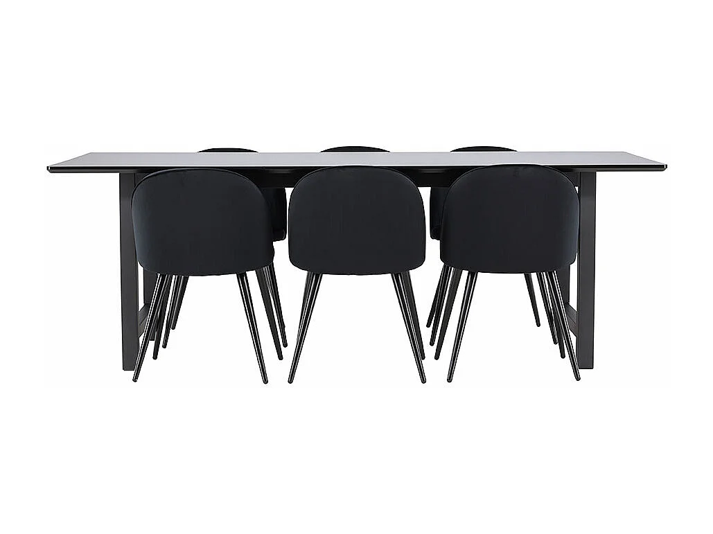 Oslo ensemble pour salle à manger table de salle à manger 100x220cm noir et 6 Skagen chaise velours noir.