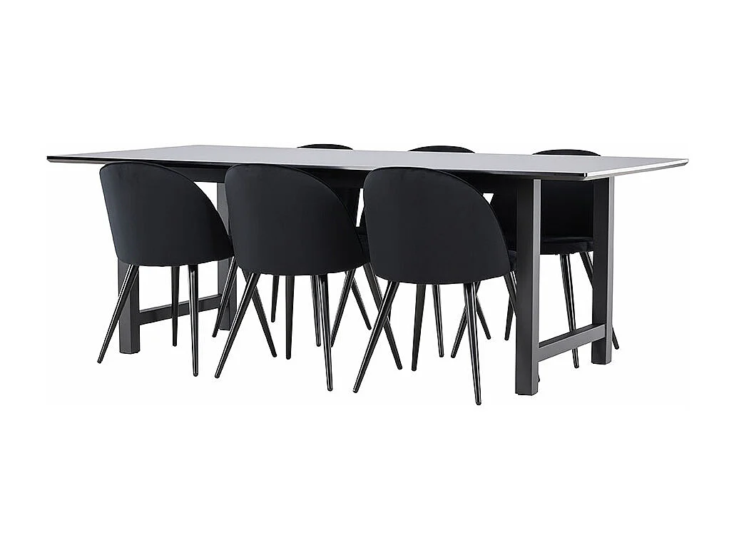 Oslo ensemble pour salle à manger table de salle à manger 100x220cm noir et 6 Skagen chaise velours noir.