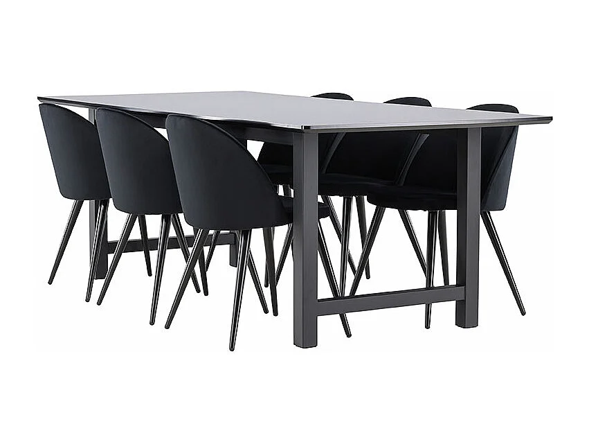 Oslo ensemble pour salle à manger table de salle à manger 100x220cm noir et 6 Skagen chaise velours noir.